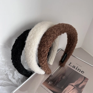 Retro wool plush sponge headband in black, white, and brown for autumn winter