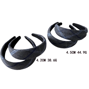 Grey plaid wool headband for women in two widths 4.2cm and 4.5cm on white background