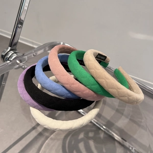 Set of 6 colorful padded sponge headbands with diamond lattice texture and handmade label