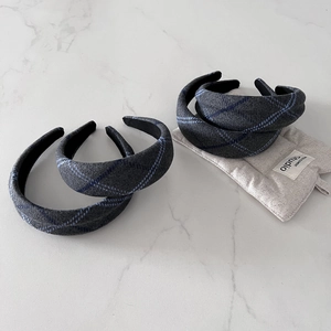 Set of four autumn grey plaid padded headbands with elegant cross stripe fabric textures