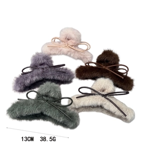Set di 5 mollette per capelli in peluche con fiocco, grandi pinze a squalo da 13cm