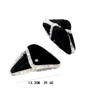 Elegant velvet hair claw clip with white ruffle edges and metal detail, 13.3cm length