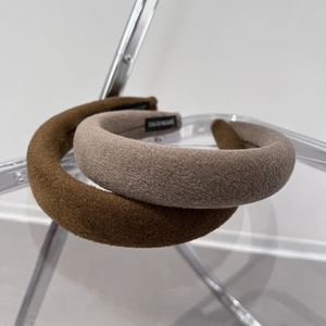 Winter plush wide headband set in dark brown and light camel soft wool fabric