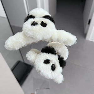 Pinces à cheveux panda en peluche douce avec clips transparents pour filles