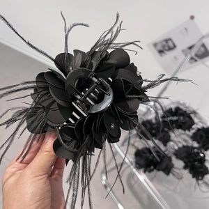 Fermaglio per Capelli a Molla in Piuma Nera Vintage con Strass Elegante Clip a Squalo Fatto a Mano Forcina per Capelli Donna Accessori per Capelli