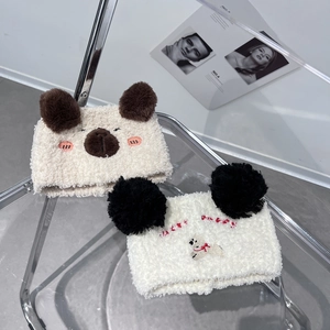 Cute plush bear ear headband and winter warm fuzzy turban wrap for women and girls