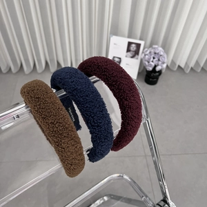 Thick plush teddy velvet headbands in coffee, navy, and wine red colors for winter style