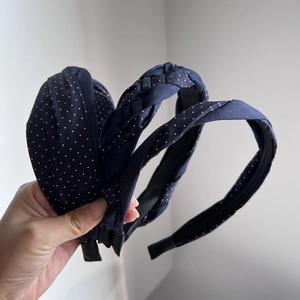 French Retro Navy Blue Polka Dot Fabric Headband For Women Braided Twist Knot Hair Band Elegant Daily Hair Accessories