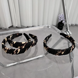 Three-piece leopard print fabric headbands with elegant French vintage aesthetic