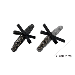 Barrettes à cheveux à nœud en cristal étincelant avec tissu en peluche gris foncé