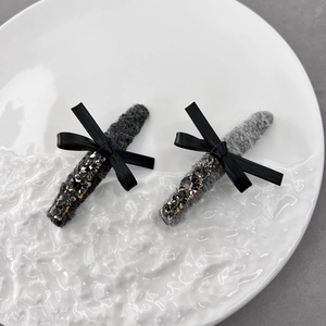 Élégante Pince à Cheveux Nœud en Peluche Style Coréen Avec Strass Épingle à Cheveux en Similicuir Scintillant Automne Hiver Femme Bijoux