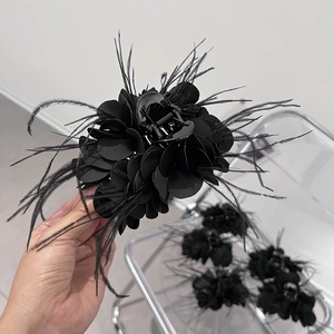Eleganter Schwarzer Feder Blume Haarklammer Große 3D Florale Haargreifer Für Damen Mädchen Handgefertigte Mode Haarschmuck