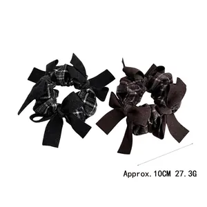 Lot de chouchous à nœuds à carreaux classiques noir et marron café, taille 10cm