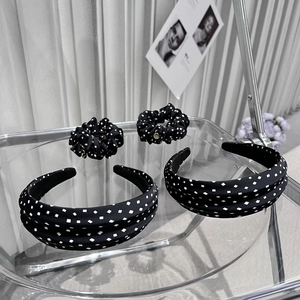Polka dot wide headband set with matching hair scrunchies in minimalist retro style