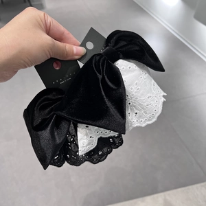 Molletta per Capelli a Fiocco di Farfalla in Velluto in Stile Coreano Elegante Ricamo in Pizzo Clip a Molla in Raso Accessori per Capelli