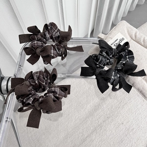 Chouchou à Nœud Papillon à Carreaux Style Coréen Grand Élastique à Cheveux en Tissu Support de Queue de Cheval Accessoires Cheveux Femme
