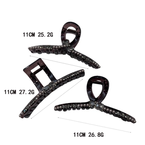 Dark purple crystal shark clips with pearls and rhinestones in three 11cm styles