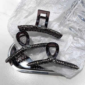 Luxurious purple acrylic shark clips with grey pearls and sparkling crystals in two designs