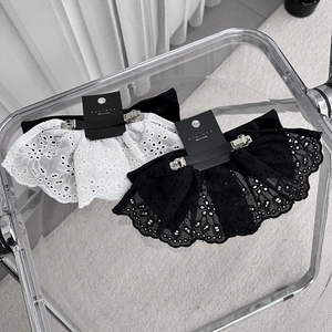 Eleganti fermagli per capelli in pizzo e velluto bianco e nero stile coreano chic