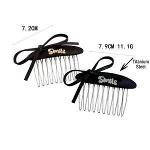 Lot de peignes à cheveux en acier titane avec nœud, lettrage Smile et cuir noir