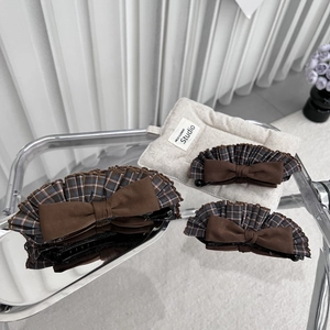 Brown plaid bow banana hair clip set with vintage aesthetic for elegant hairstyles