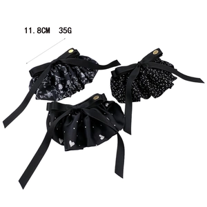 Set di 3 mollette per capelli con fiocco nero e motivi floreali, misura 11,8 cm
