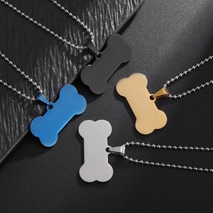 Stainless steel bone-shaped pendant necklaces in black, blue, gold and silver finishes