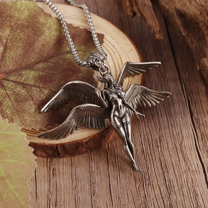 Collana con ciondolo angelo a quattro ali in argento vintage con catena in metallo retrò