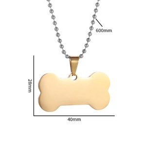 Gold bone-shaped stainless steel pendant with silver bead chain and size dimensions
