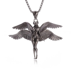 Collana con ciondolo valchiria angelo a quattro ali in stile gotico argento invecchiato