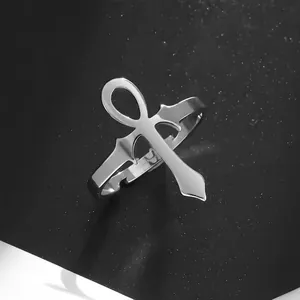 Bague épée et croix Ankh égyptienne en acier inoxydable poli au style gothique vintage