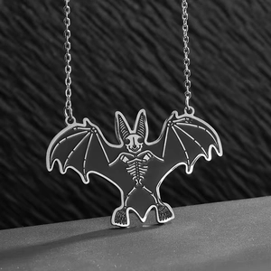 Gothic Stainless Steel Bat Skeleton Pendant Necklace For Men Women Halloween Punk Jewelry Gift Steel Black Bat Necklace