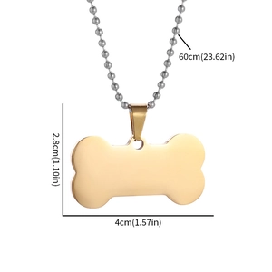 Stainless Steel Bone Shaped Pendant Necklace Personalized Metal Pet ID Tag With Ball Chain Polished Jewelry Unisex