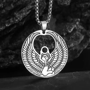 Collier Pendentif Ailes de la Déesse Égyptienne Isis en Acier Inoxydable Vintage pour Homme Femme Bijoux Mythologie Ethnique