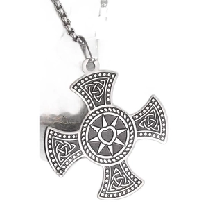 Vintage Celtic cross pendant necklace with sun pattern on a sturdy metal box chain