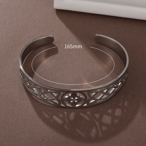 Vintage Celtic knot hollowed stainless steel open cuff bracelet in silver finish, 165mm size