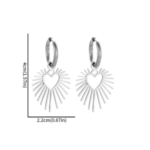 Edelstahl Herz-Creolen mit Sonnenstrahl-Anhänger und Maßen für modische Damen Accessoires