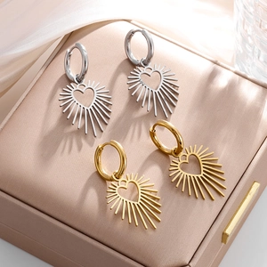 Edelstahl Herz Sonnenstrahl Hoop Ohrringe Hohl Aus Sonne Strahl Dangle Drop Ohrringe Mode Schmuck Geschenk Für Damen Mädchen