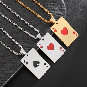 Collier Pendentif As de Pique en Acier Inoxydable Hip Hop Cœur A Carte Bijoux pour Hommes Femmes Or Argent Chaîne Collier
