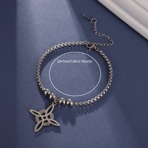Silbernes Edelstahl-Hexenknoten-Armband mit polierten Perlen und verstellbarer Kette