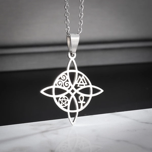 Stainless steel witch knot necklace with triskele and pentagram hollow pendant
