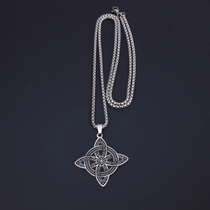 Vintage Keltenknoten Anhänger Halskette aus silbernem Edelstahl mit Box-Kette für Herren