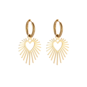 Goldene Edelstahl Ohrringe mit Herz Sonnenschliff Anhänger für Damen Modeschmuck