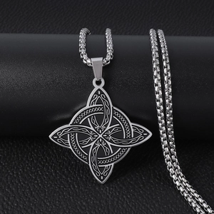 Vintage Edelstahl Keltischer Knoten Anhänger Halskette Für Herren Damen Slawischer Hexenknoten Amulett Schmuck Mit Boxkette