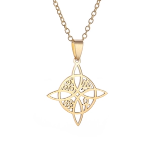 Gold stainless steel witch's knot pendant necklace with celestial and mystical symbols