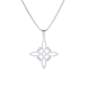 Collar minimalista de acero inoxidable plateado con colgante de Nudo de Bruja elegante