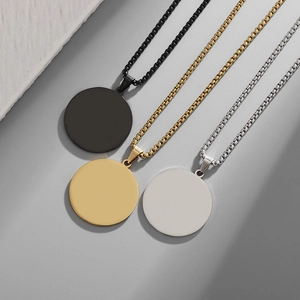 Minimalist Stainless Steel Round Smooth Pendant Necklace For Women Men Gold Silver Black Box Chain Simple Jewelry Accessory