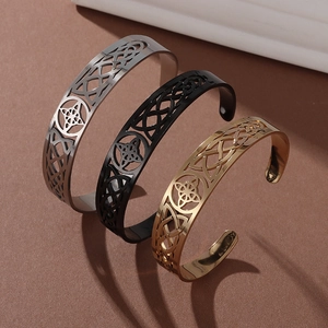 Vintage Stainless Steel Witch Knot Cuff Bracelet For Women Celtic Knot Hollow Geometric Adjustable Bangle Retro Jewelry Gift