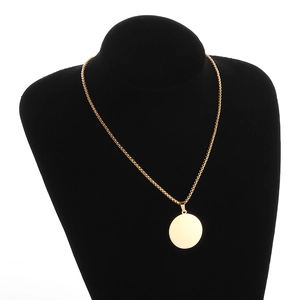 Gold stainless steel box chain necklace with a minimalist polished round pendant disk