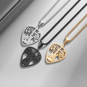 Stainless Steel Music Guitar Pick Pendant Necklace For Men Women Hollow Heart Musical Note Rock Hip Hop Jewelry Accessory